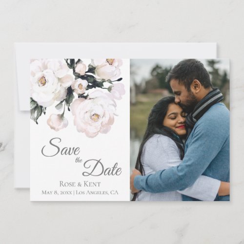 Elegant 3 Photo White Floral Wedding Save The Date