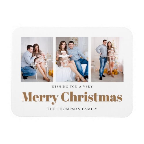 Elegant 3 Photos Family Merry Christmas  Magnet