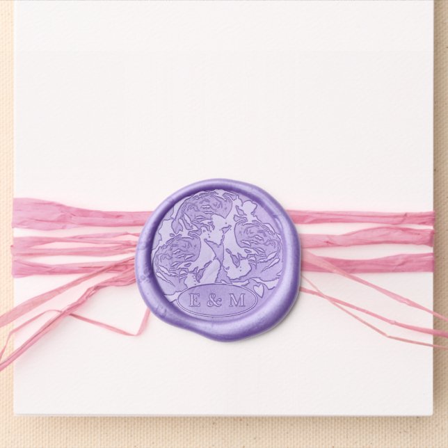 Elegant 3 Roses Traditional Bride Groom's Initials Wax Seal Sticker (Front)