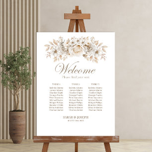 Elegant 3 Table White Floral Wedding Seating Chart Foam Board