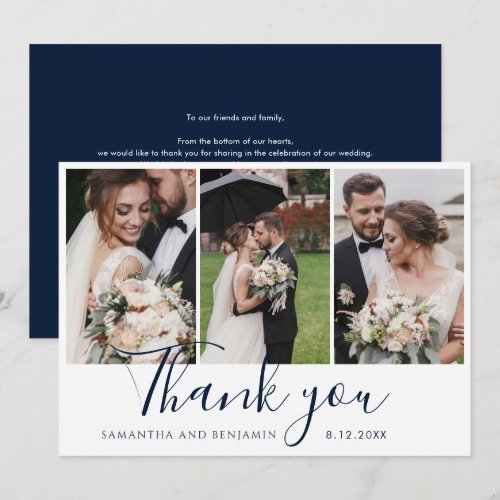 Elegant 3 Wedding Photos Script Thank You Card