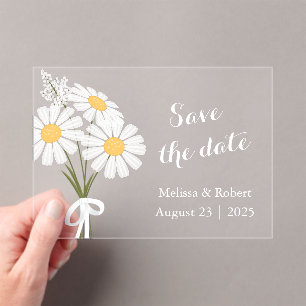 Elegant 3 White Daisy Flowers Save the Date Acrylic Invitations