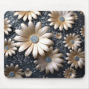 Elegant 3D Black and Gold Flowers Mouse Pad