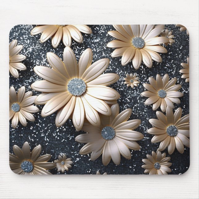 Elegant 3D Black and Gold Flowers Mouse Pad (Front)