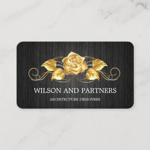 Elegant 3D Black Gold Rose Designer Business Card