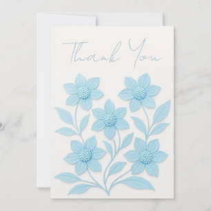 Elegant 3D Blue Flowers on Soft Background, create Thank You Card