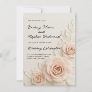 Elegant 3D Blush Rose Wedding Invitation Romantic