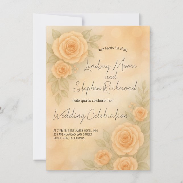 Elegant 3D Blush Rose Wedding Invitation Romantic (Front)
