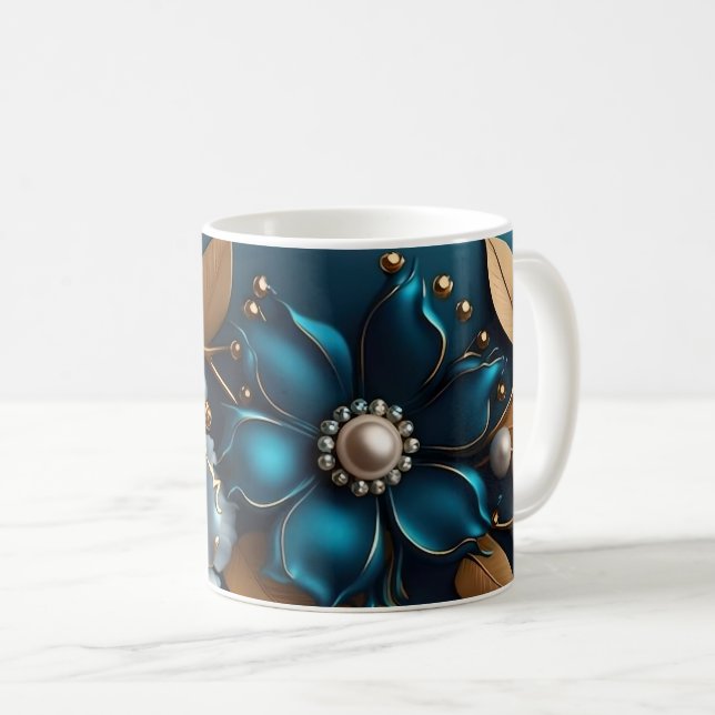 Elegant 3D Floral Bloom Design, Flower Pattern Cof Coffee Mug (Front Right)