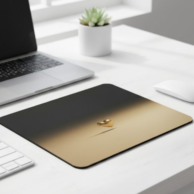 Elegant 3D Gold Heart Minimalist Black & Gold Grad Mouse Pad (Creator Uploaded)
