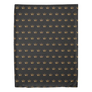 Elegant 3D Golden Crown on Black Duvet Cover