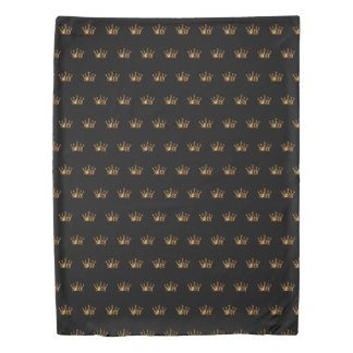 Elegant 3D Golden Crown on Black Duvet Cover