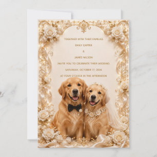 Elegant 3D Golden Retriever Wedding Invitation   G