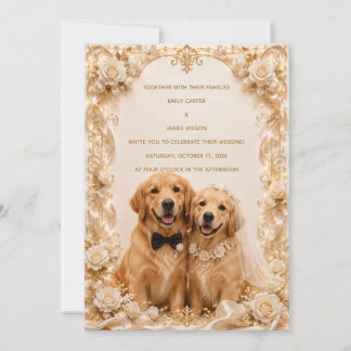 Elegant 3D Golden Retriever Wedding Invitation | G
