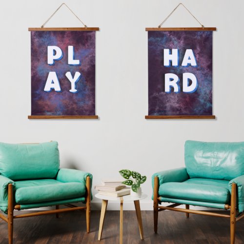 elegant 3D handwritten play hard Marble Watercolor Hanging Tapestry