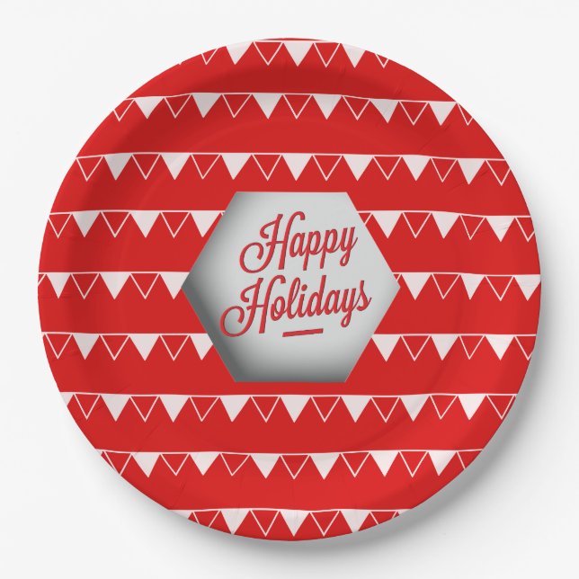 Elegant 3D Happy Holidays Paper Plates (Front)