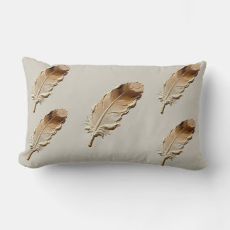 Elegant 3D Oil Painting Feathers Boho Lumbar Throw Pillow