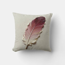 Elegant 3D Oil Painting Pink Red Feather Lumbar Th