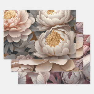 Elegant 3D Peony Floral Art Wrapping Paper Sheets