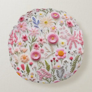 Elegant 3D Pink Flowers Trendy Modern Chic Round Pillow