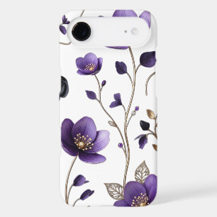 Elegant 3D Purple & Gold Floral Botanical Pattern iPhone 17 Air Case