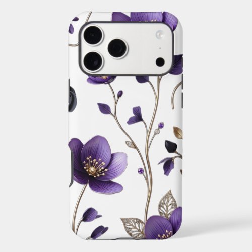 Elegant 3D Purple & Gold Floral Botanical Pattern iPhone 17 Pro Max Case