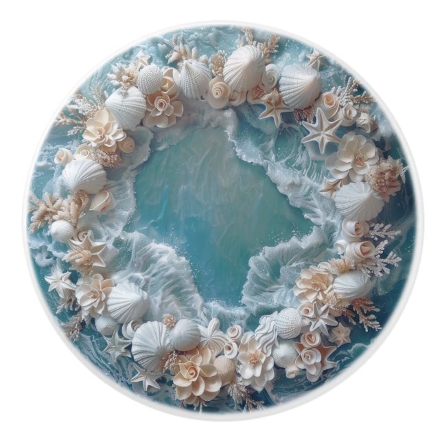 Elegant 3D Ring Of Shells Coastal Ceramic Knob (Front)
