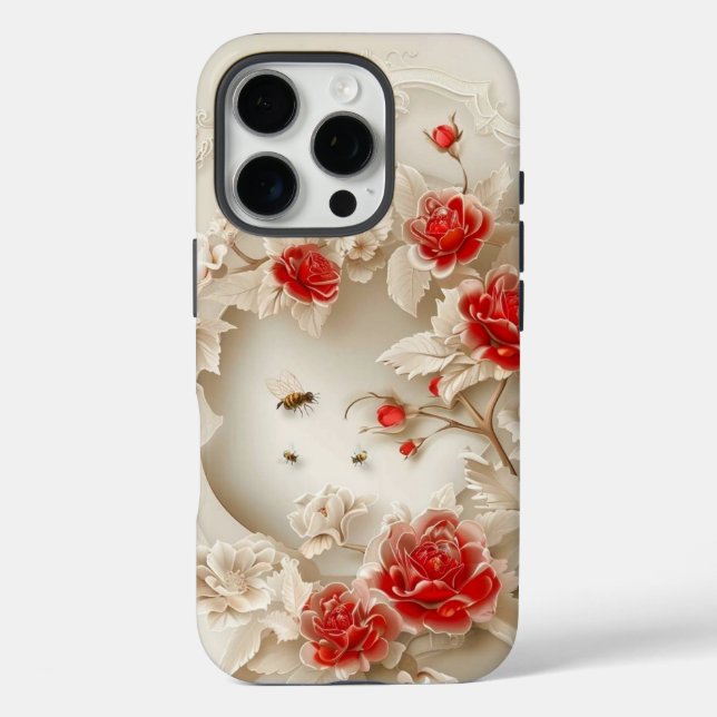 Elegant 3D Roses, Bees & Botanical Beauty Case-Mate iPhone Case (Back)