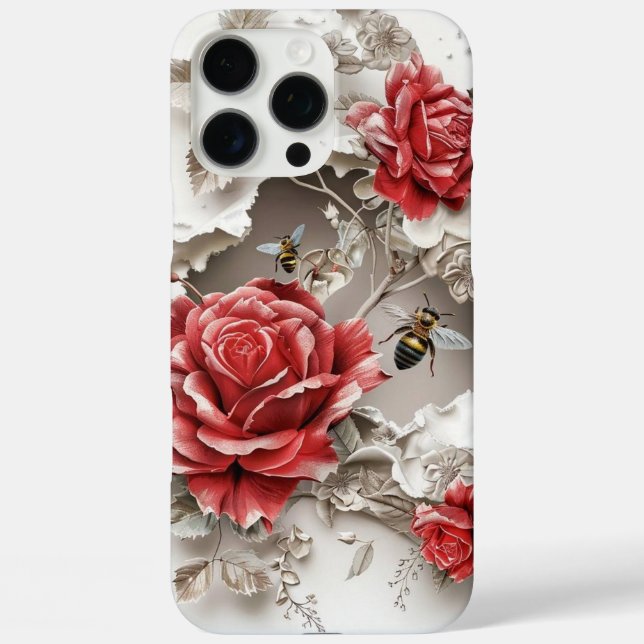 Elegant 3D Roses, Bees & Botanical Beauty Case-Mate iPhone Case (Back)