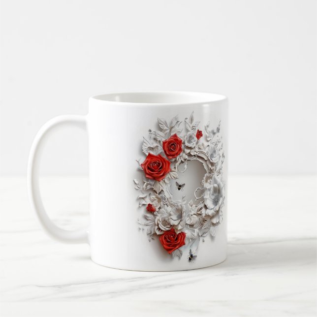 Elegant 3D Roses, Bees & Botanical Beauty Coffee Mug (Left)