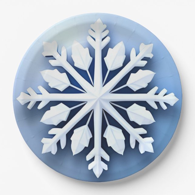 Elegant 3d Snowflake Design Paper Plates (Front)