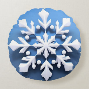 Elegant 3d Snowflake Design Round Pillow