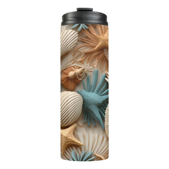 Elegant 3D Style Pastel Seashells Thermal Tumbler (Front)