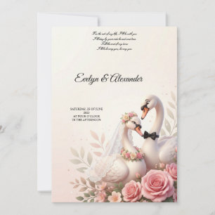Elegant 3D Swan Bride and Groom Blush Pink Floral Invitation