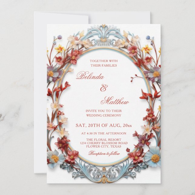  Elegant 3D Victorian Floral Frame Invitation (Front)