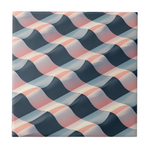 Elegant 3D Wave Pattern in Teal, Rose, and Cream Ceramic Tile