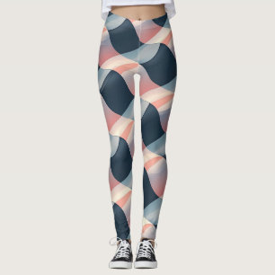 Elegant 3D Wave Pattern in Teal, Rose, and Cream Leggings