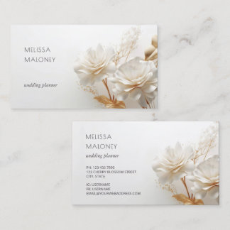 Elegant 3D White Gold Roses Business Card