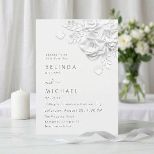 Elegant 3D White Paper Flowers Floral Wedding Invitation