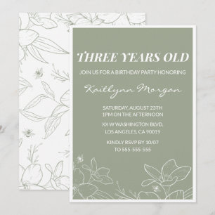 Elegant 3rd birthday invitations Floral Green