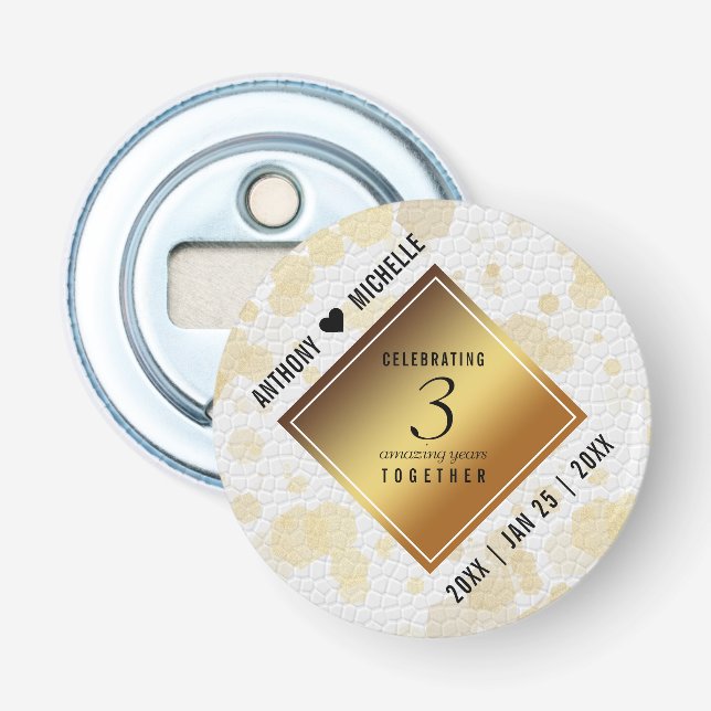 Elegant 3rd Leather Wedding Anniversary Bottle Opener (Front)