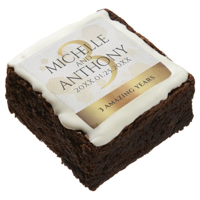 Elegant 3rd Leather Wedding Anniversary Brownie (Angled)