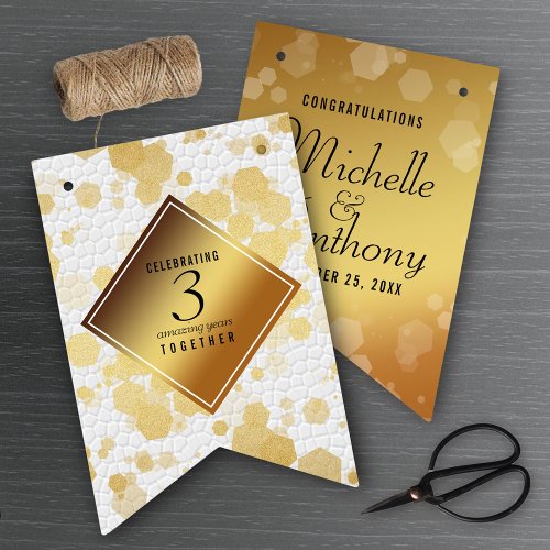 Elegant 3rd Leather Wedding Anniversary Bunting Flags