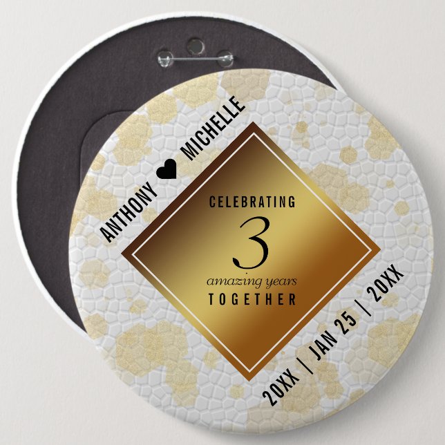 Elegant 3rd Leather Wedding Anniversary Button (Front & Back)