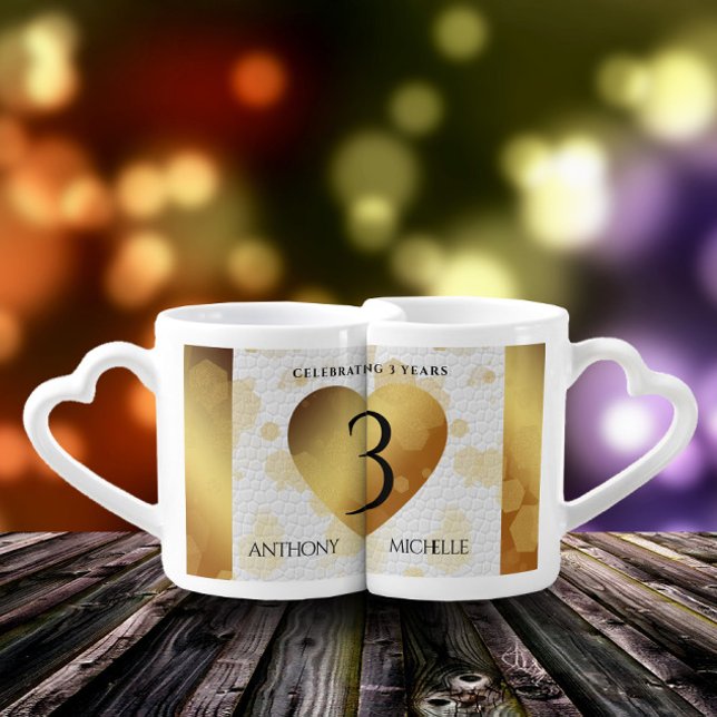 Elegant 3rd Leather Wedding Anniversary Coffee Mug Set (Elegant 3rd Leather Wedding Anniversary Lovers' Mugs Cover Photo.)