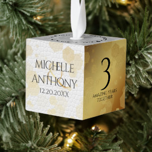 Elegant 3rd Leather Wedding Anniversary Cube Ornament