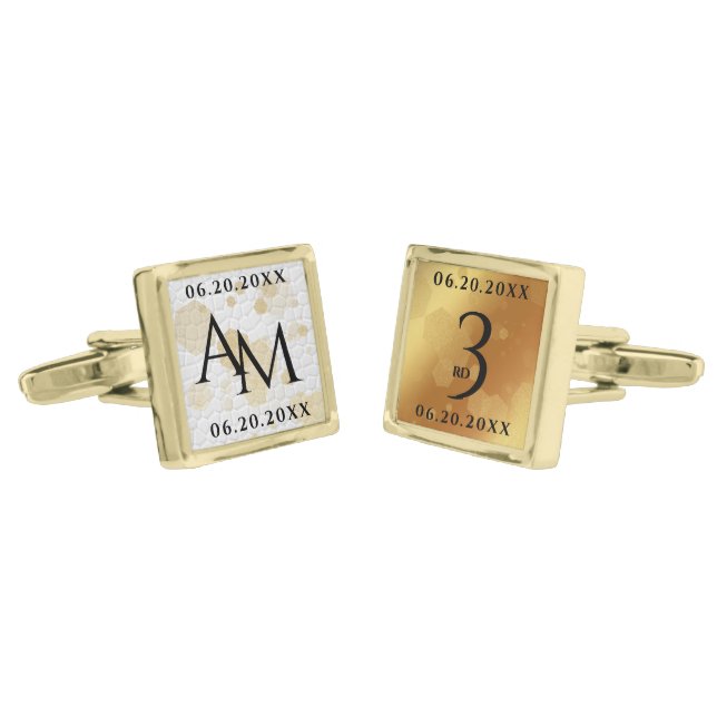 Elegant 3rd Leather Wedding Anniversary Cufflinks (Angled)