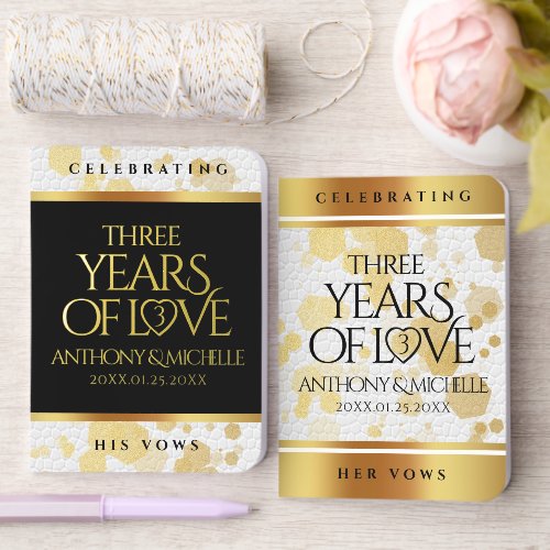 Elegant 3rd Leather Wedding Anniversary Foil Vow Books