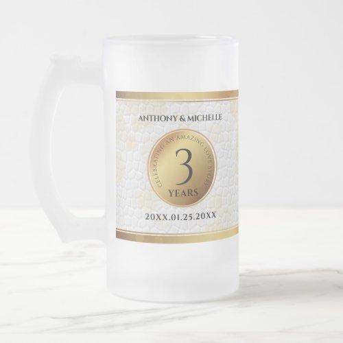 Elegant 3rd Leather Wedding Anniversary Frosted Glass Beer Mug