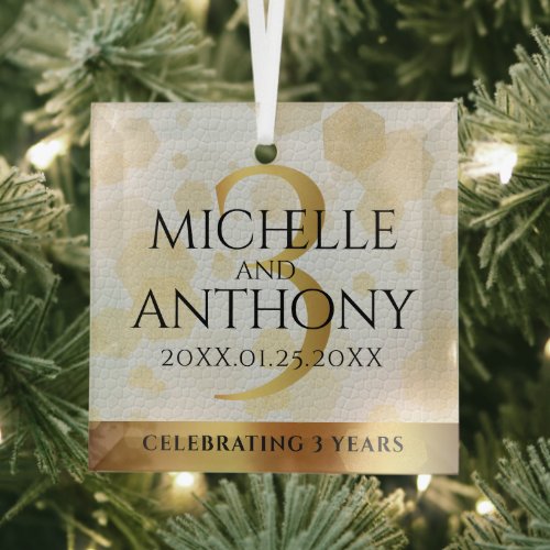 Elegant 3rd Leather Wedding Anniversary Glass Ornament